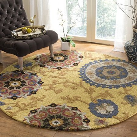 SAFAVIEH Blossom Collection 8' Round Gold/Multi BLM401B Handmade Premium Wool Entryway Foyer Living Room Bedroom Kitchen Area Rug