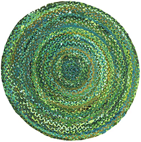 SAFAVIEH Braided Collection 8' Round Green BRD452Y Handmade Country Cottage Reversible Cotton Entryway Foyer Living Room Bedroom Kitchen Area Rug