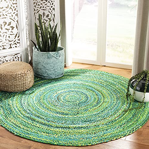 SAFAVIEH Braided Collection 8' Round Green BRD452Y Handmade Country Cottage Reversible Cotton Entryway Foyer Living Room Bedroom Kitchen Area Rug