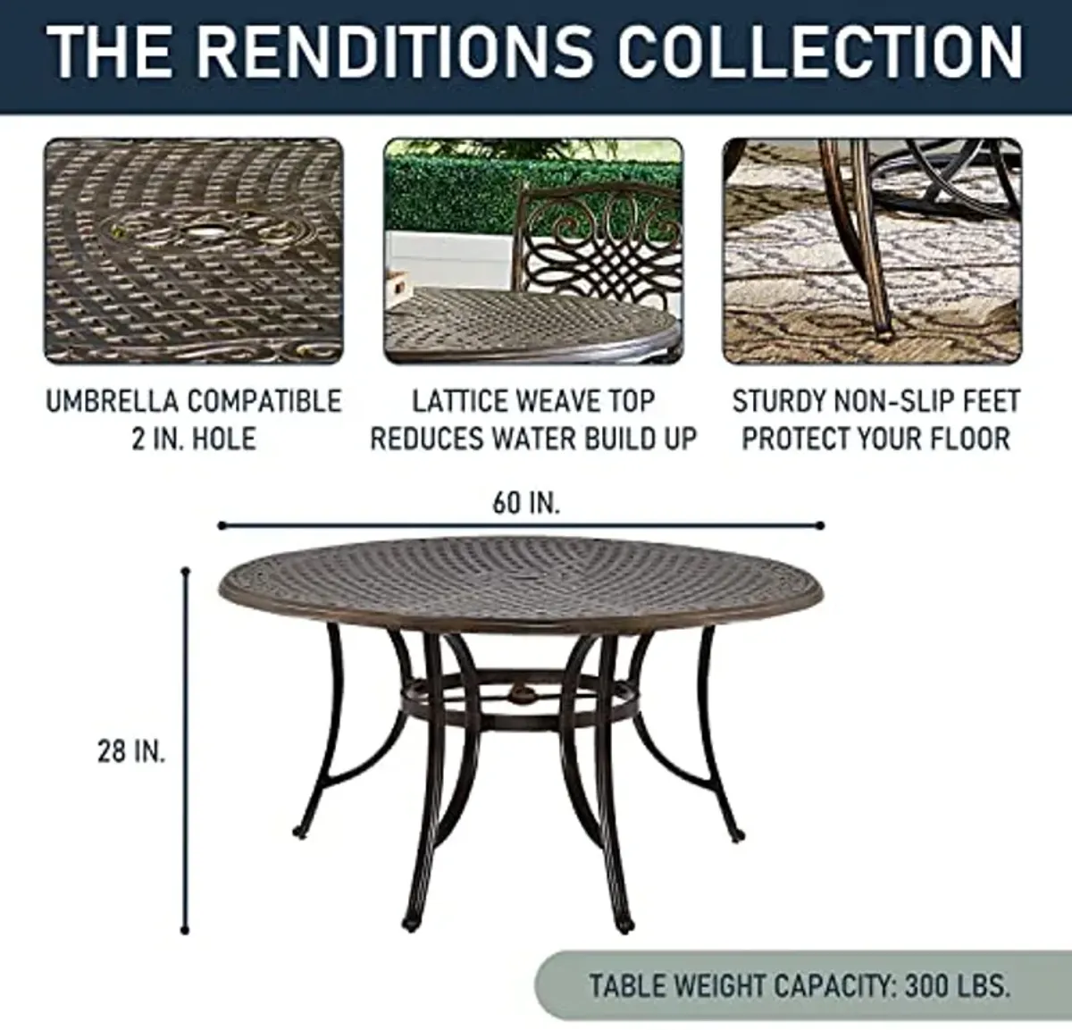 Hanover Renditions 7 Piece Outdoor Dining Set with Sunbrella® Fabric and Elegant 60" Round Patio Table with 6 Comfortable Swivel Chairs and Rust, UV, and Weather-Resistant Aluminum Frames in Mist