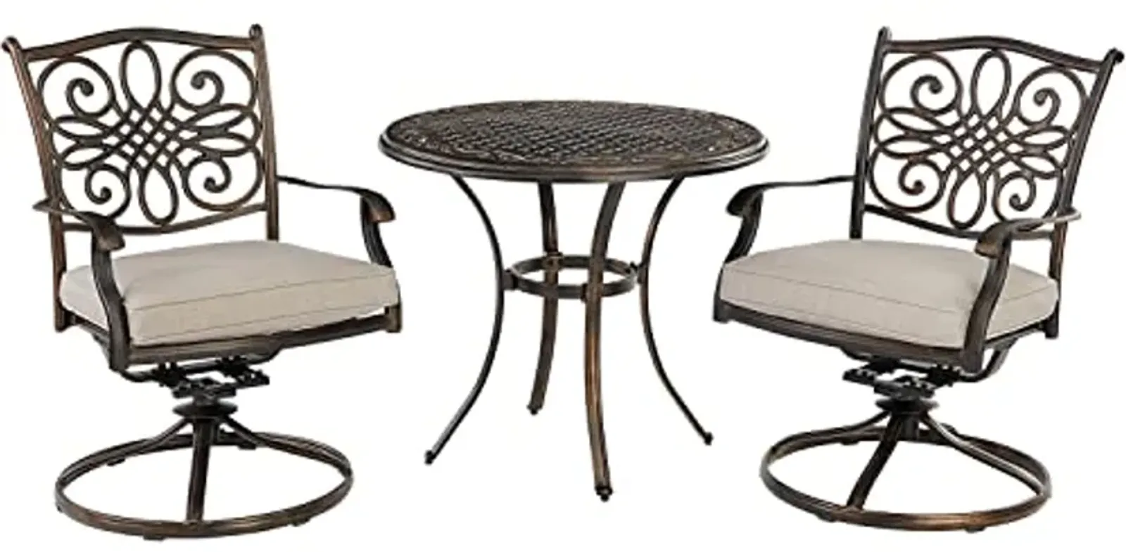 Hanover Renditions 3 Piece Outdoor Bistro Set with Sunbrella® Fabric and Elegant 32" Patio Dining Table with 2 Comfortable Swivel Chairs and Rust, UV, and Weather-Resistant Aluminum Frames in Silver