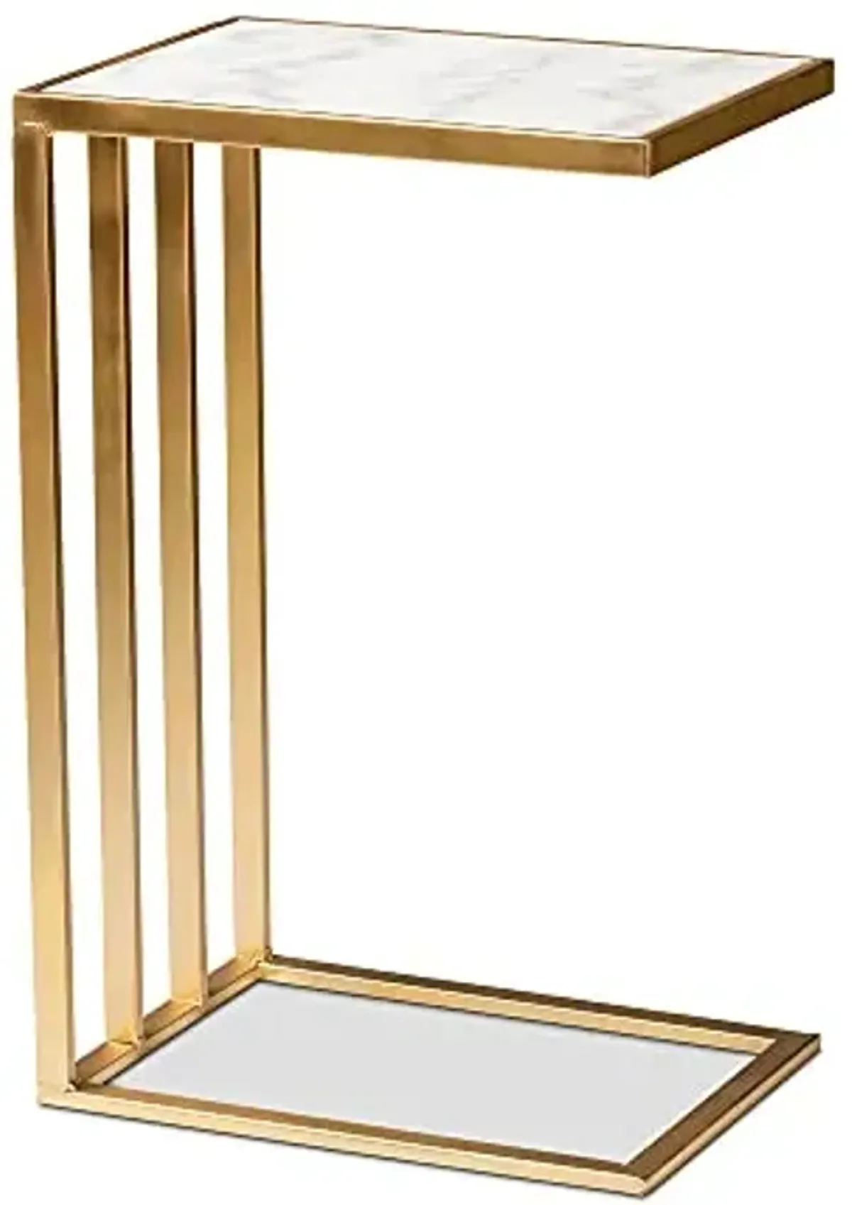 Baxton Studio Parkin Modern and Contemporary Gold Finished Metal C Shaped End Table with Marble Tabletop