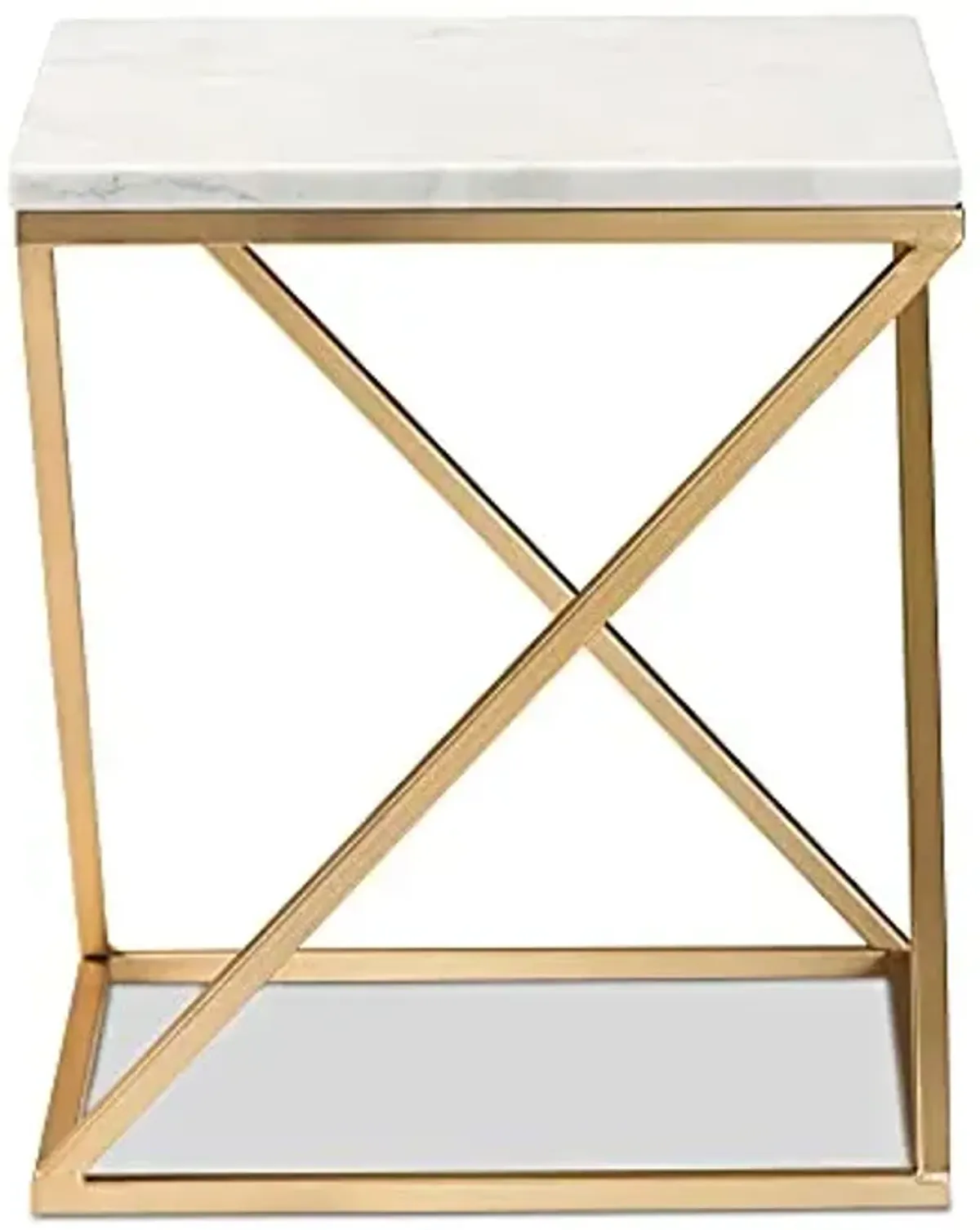 Baxton Studio Hadley Modern and Contemporary Gold Finished Metal End Table with Marble Tabletop