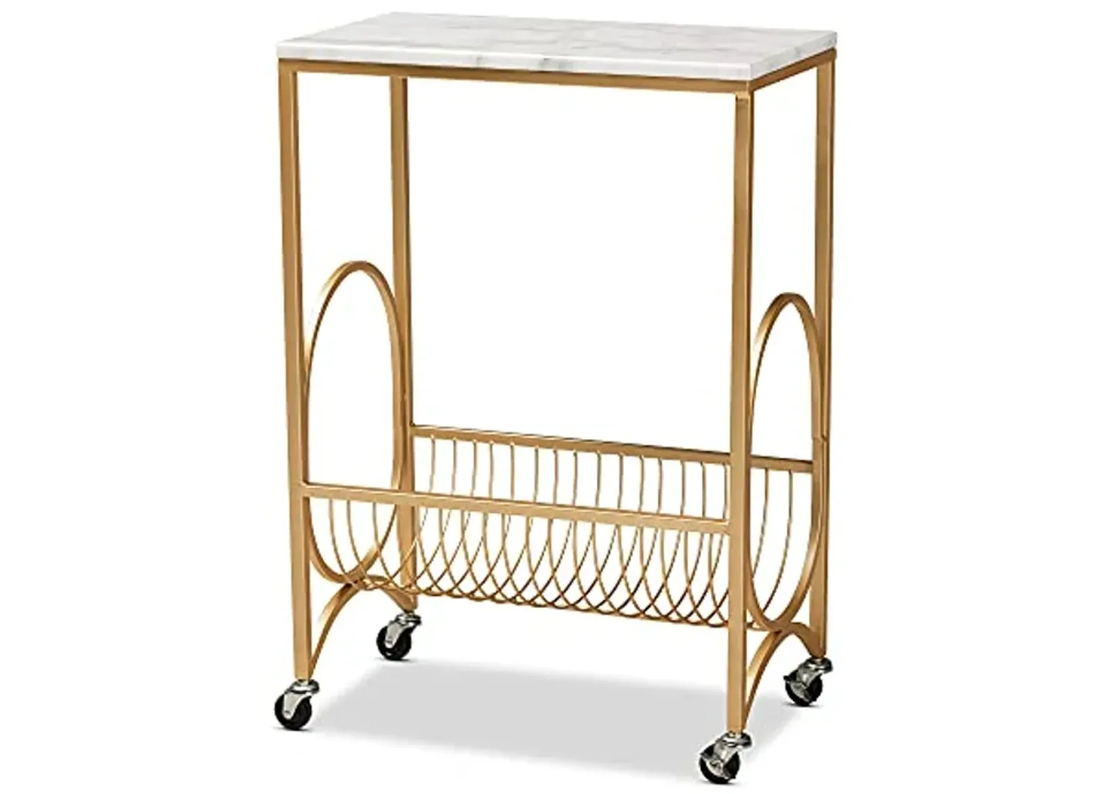 Baxton Studio Jacek Modern and Contemporary Gold Finished Metal Wine Cart with Marble Tabletop