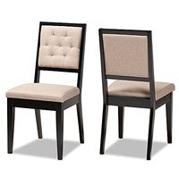 Baxton Studio Gideon Dining Chair Set and Dining Chair Set Sand Fabric Upholstered and Dark Brown Finished Wood 2-Piece Dining Chair Set