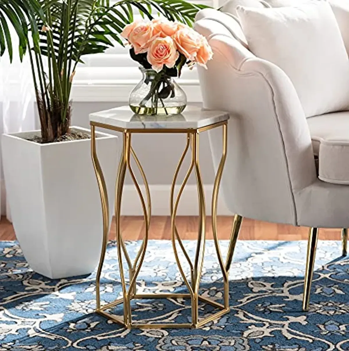 Baxton Studio Kalena End Tables, White/Gold