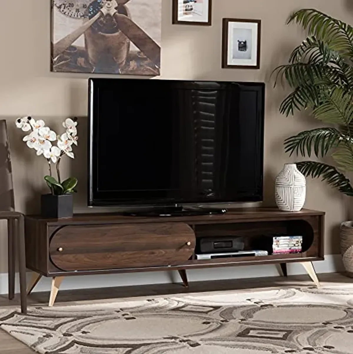 Baxton Studio Dena TV Stands, Walnut Brown/Gold