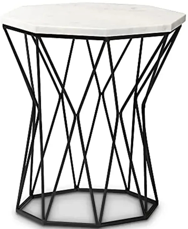 Baxton Studio Venedict Modern and Contemporary Black Metal End Table with Marble Tabletop