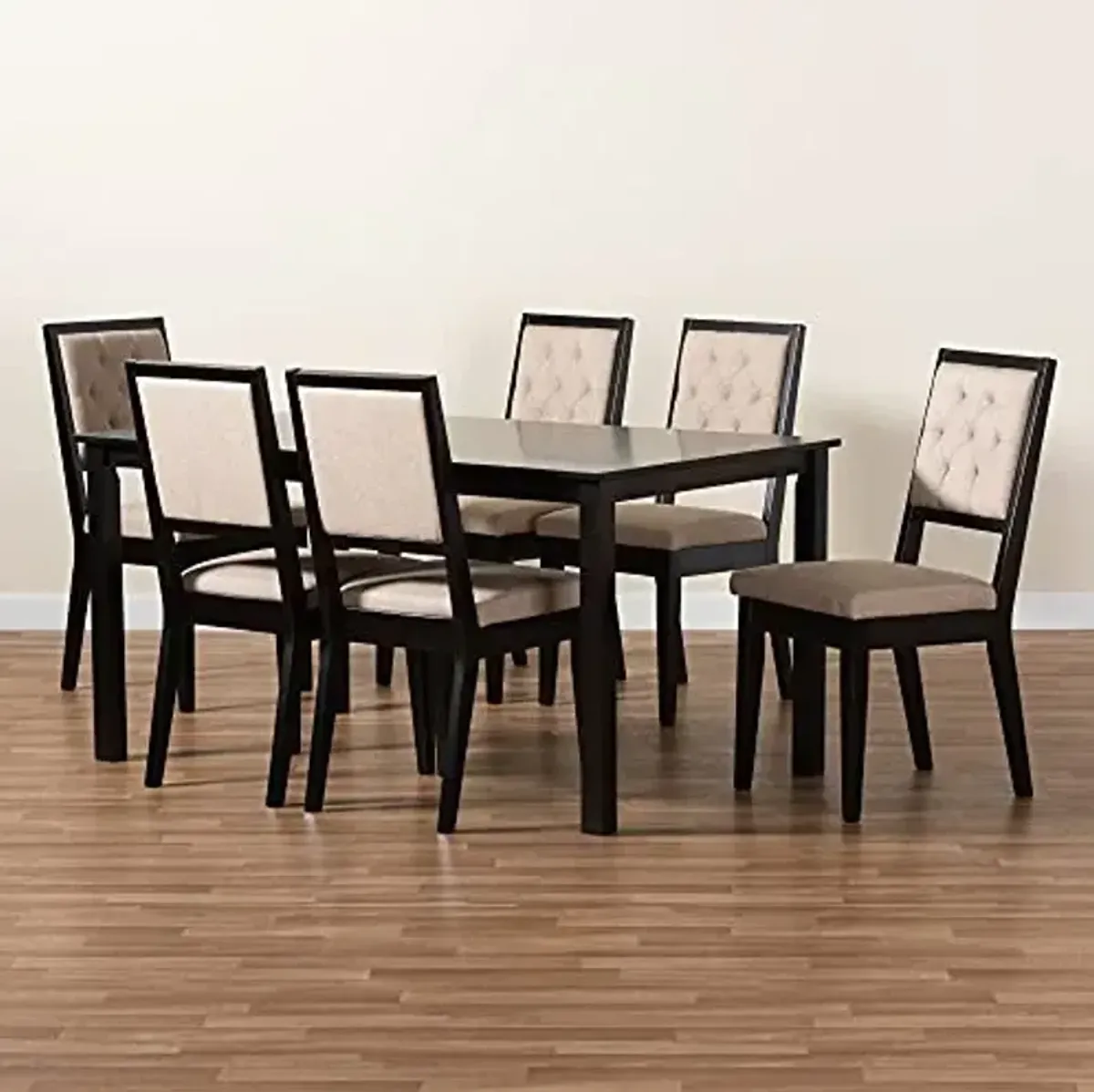 Baxton Studio Suvi Modern and Contemporary Sand Fabric Upholstered and Dark Brown Finished Wood 7-Piece Dining Set