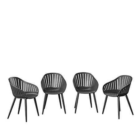 Amazonia Monstera 4-Piece Chair Set Aluminium Legs | Ideal for Outdoors and Indoors, Black