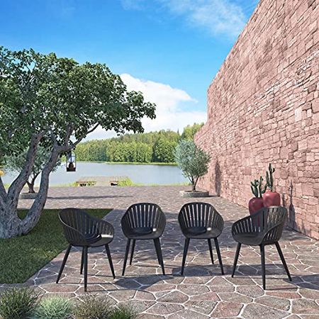 Amazonia Monstera 4-Piece Chair Set Aluminium Legs | Ideal for Outdoors and Indoors, Black