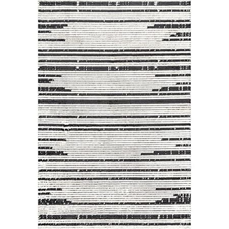 nuLOOM Carling Soft Shaggy Textured Contemporary Stripes Fringe Runner Rug, 2' 8" x 8', Beige