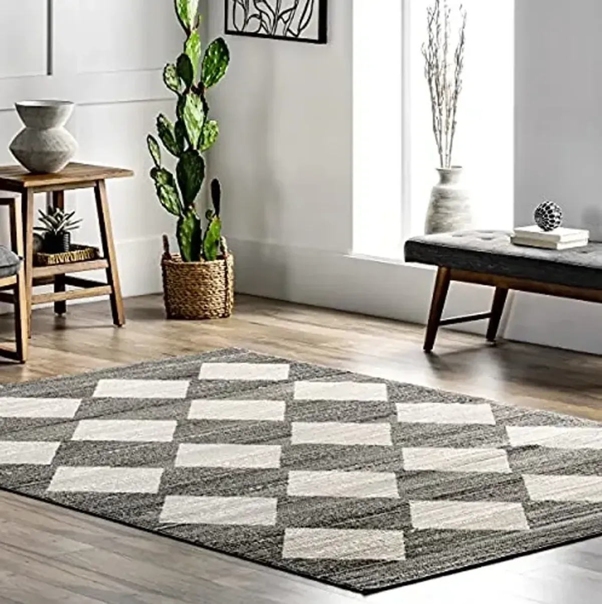 nuLOOM Gianna Contemporary Geometric Checker Tile Area Rug, 5' x 8', Grey