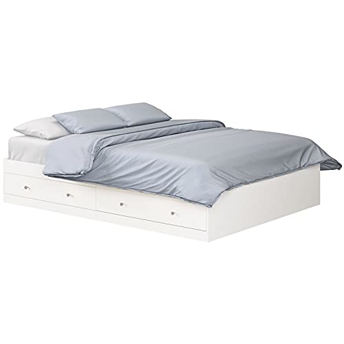 Sauder Cottage Road Queen Size Storage Platform Bed in White, White Finish