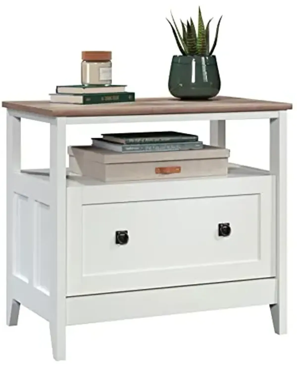 Sauder August Hill File Cabinet 1-Drawer with Open Shelf, Legal Size Filing Cabinet - Soft White Finish