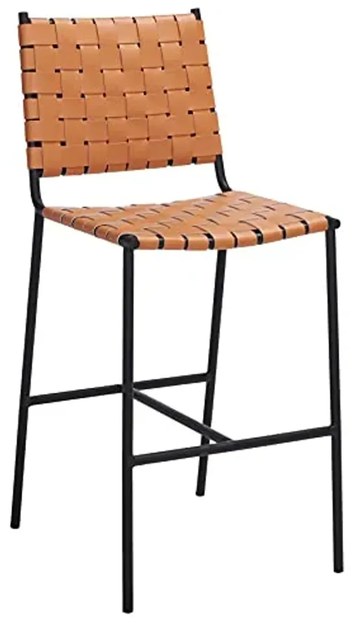 SAFAVIEH Home Collection Olenna Cognac Woven Leather/Black 26-inch Kitchen Island Breakfast Nook Counter Stool (Fully Assembled)