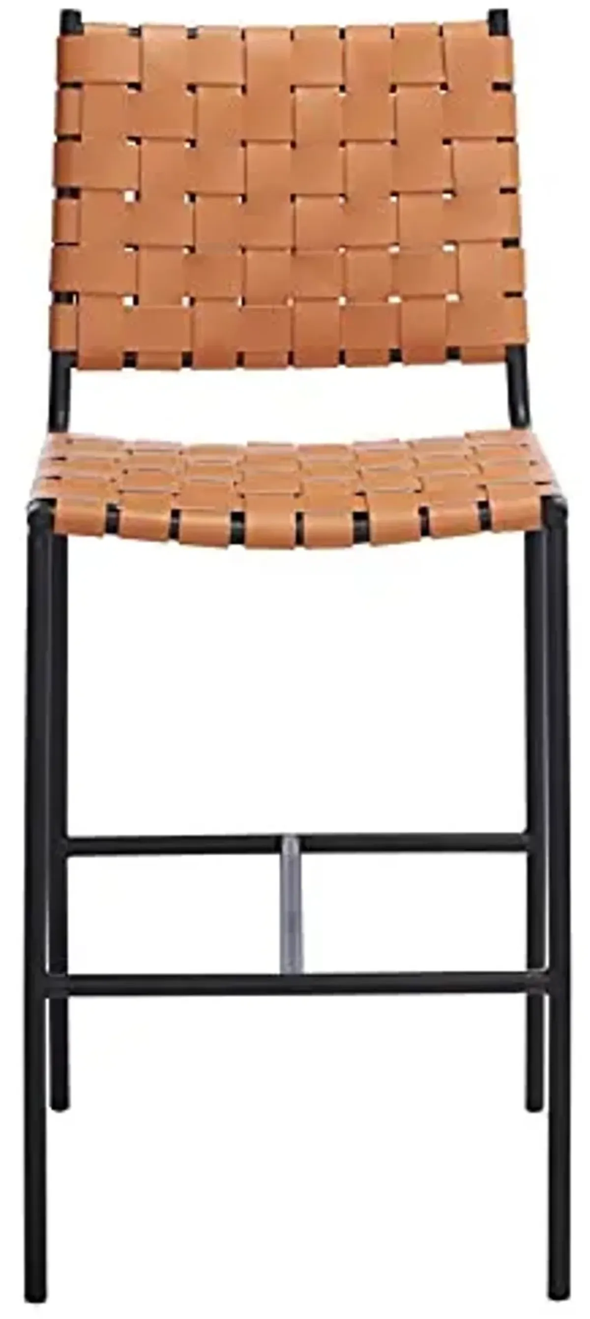 SAFAVIEH Home Collection Olenna Cognac Woven Leather/Black 26-inch Kitchen Island Breakfast Nook Counter Stool (Fully Assembled)