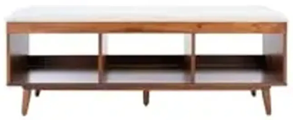 Safavieh Home Collection Cricket Linen Cushion Acacia Wood Open Storage Shelf Rectangle Bench BCH5000A, Cream/Natural