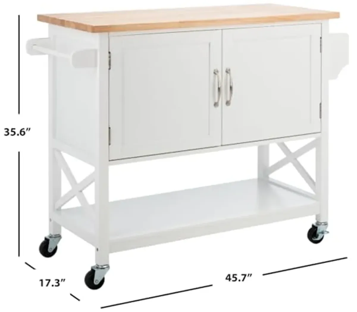 SAFAVIEH Home Collection Kesler White/Natural 2-Door 1-Shelf Trolley Kitchen Cart with Wheels