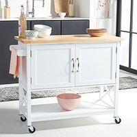 Safavieh Home Collection Kesler White/Natural 2-Door 1-Shelf Trolley Kitchen Cart with Wheels