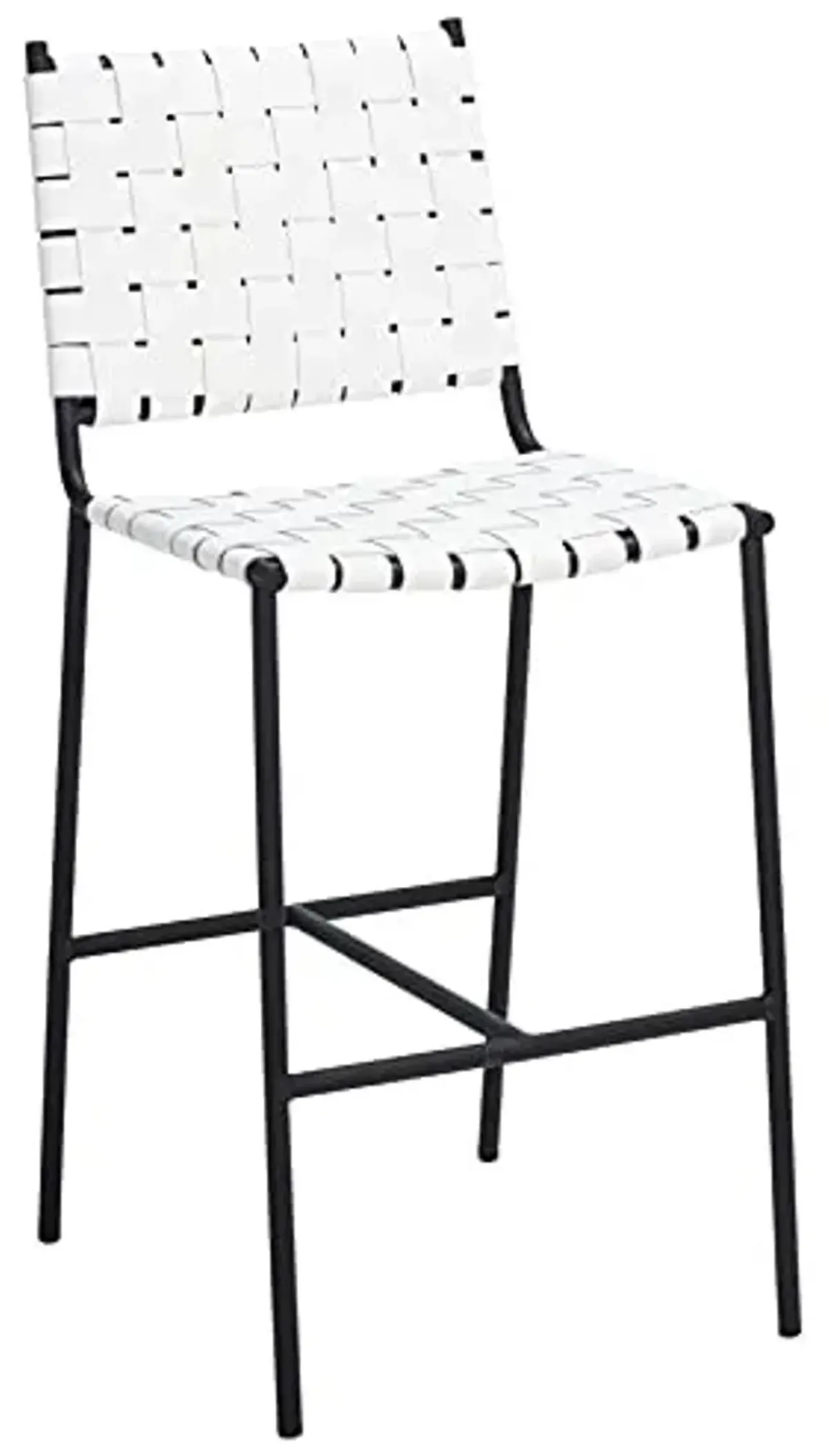 SAFAVIEH Home Collection Olenna White Woven Leather/Black 26-inch Kitchen Island Breakfast Nook Counter Stool (Fully Assembled)