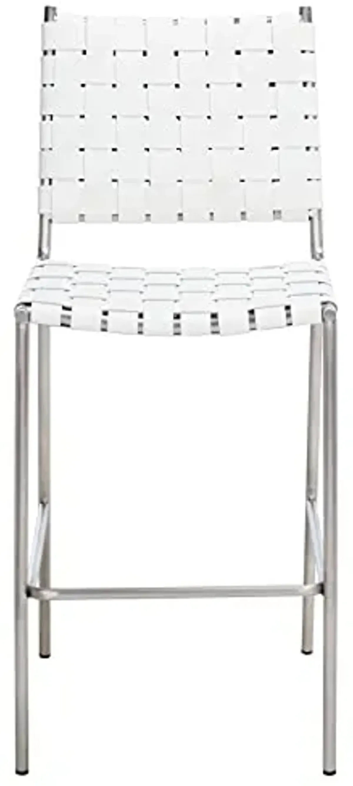 SAFAVIEH Home Collection Bahari White Woven Leather/Silver Woven 26-inch Kitchen Island Breakfast Nook Counter Stool (Fully Assembled)