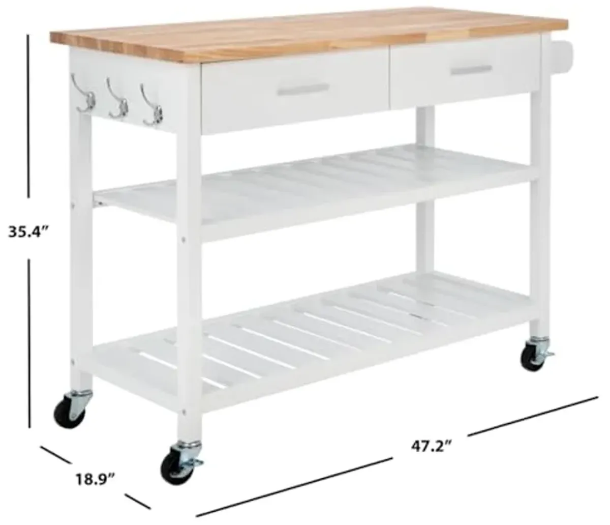 SAFAVIEH Home Collection Kiko White/Natural 2-Drawer 2-Shelf Trolley Kitchen Cart with Wheels