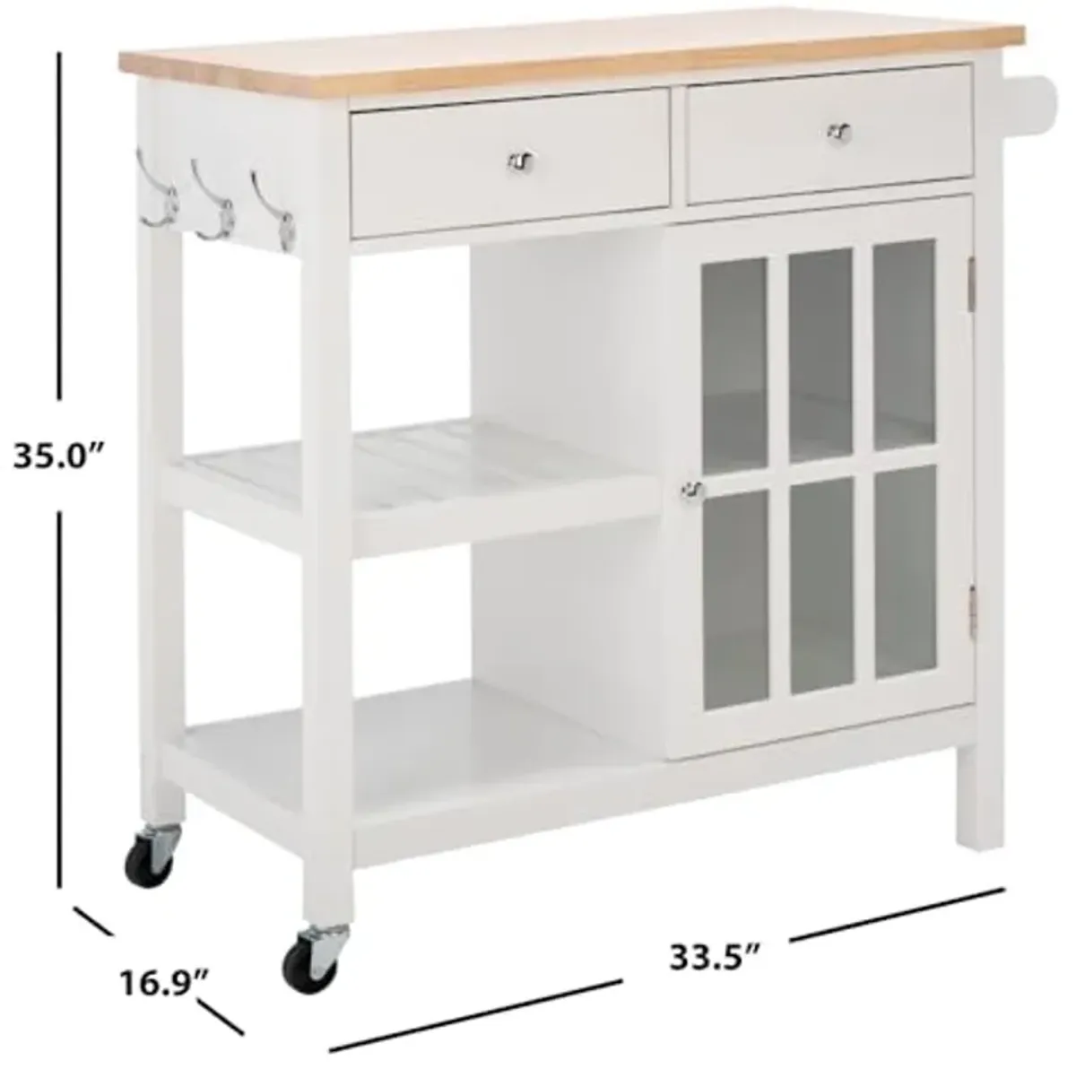 SAFAVIEH Home Collection Locklyn White/Natural 2-Drawer Storage Trolley Kitchen Cart with Wheels