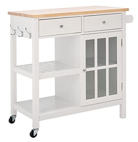 Safavieh Home Collection Locklyn White/Natural 2-Drawer Storage Trolley Kitchen Cart with Wheels