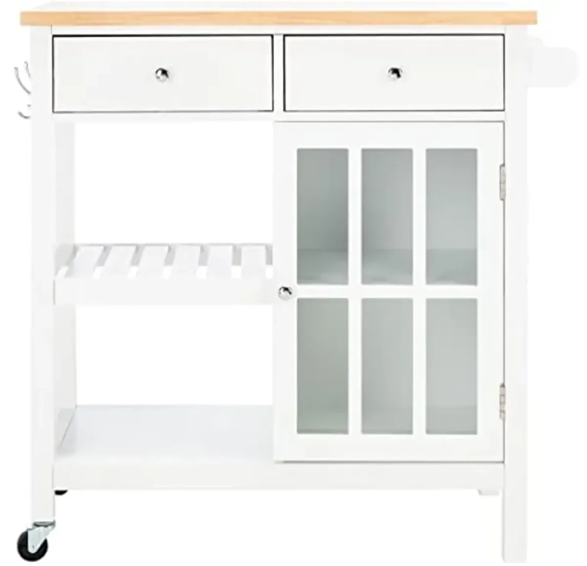 SAFAVIEH Home Collection Locklyn White/Natural 2-Drawer Storage Trolley Kitchen Cart with Wheels