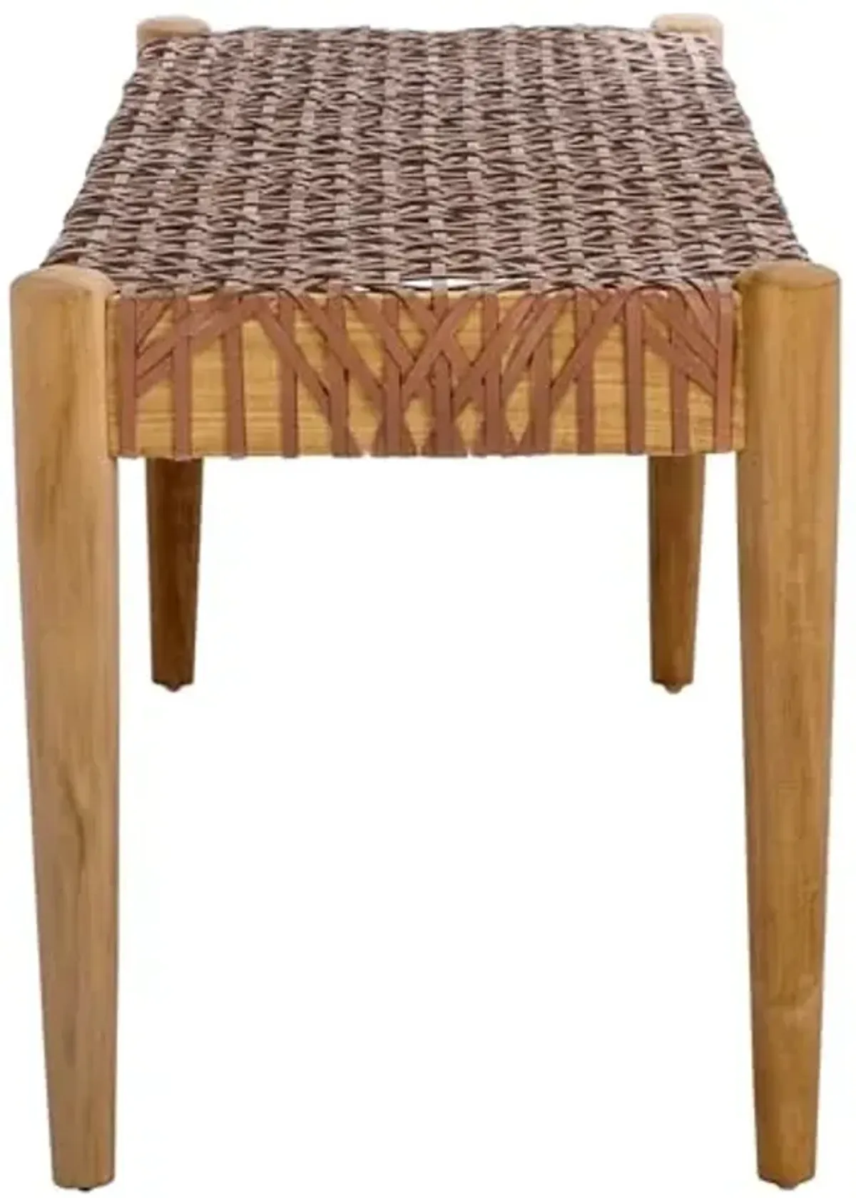 SAFAVIEH Home Collection Bandelier Light Honey Woven Leather/Natural Teak Wood Rectangle Bench