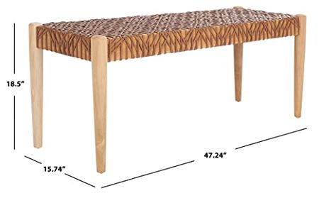 Safavieh Home Collection Bandelier Woven Leather Teak Wood Rectangle Bench BCH1000D, Light Honey/Natural