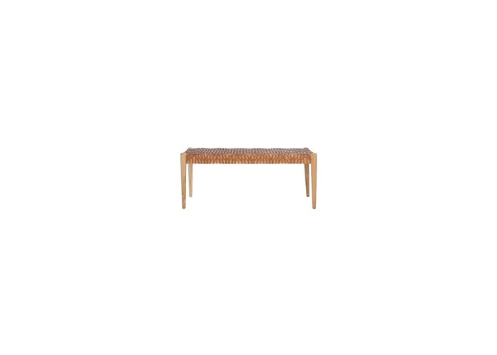 SAFAVIEH Home Collection Bandelier Woven Leather Teak Wood Rectangle Bench BCH1000D, Light Honey/Natural