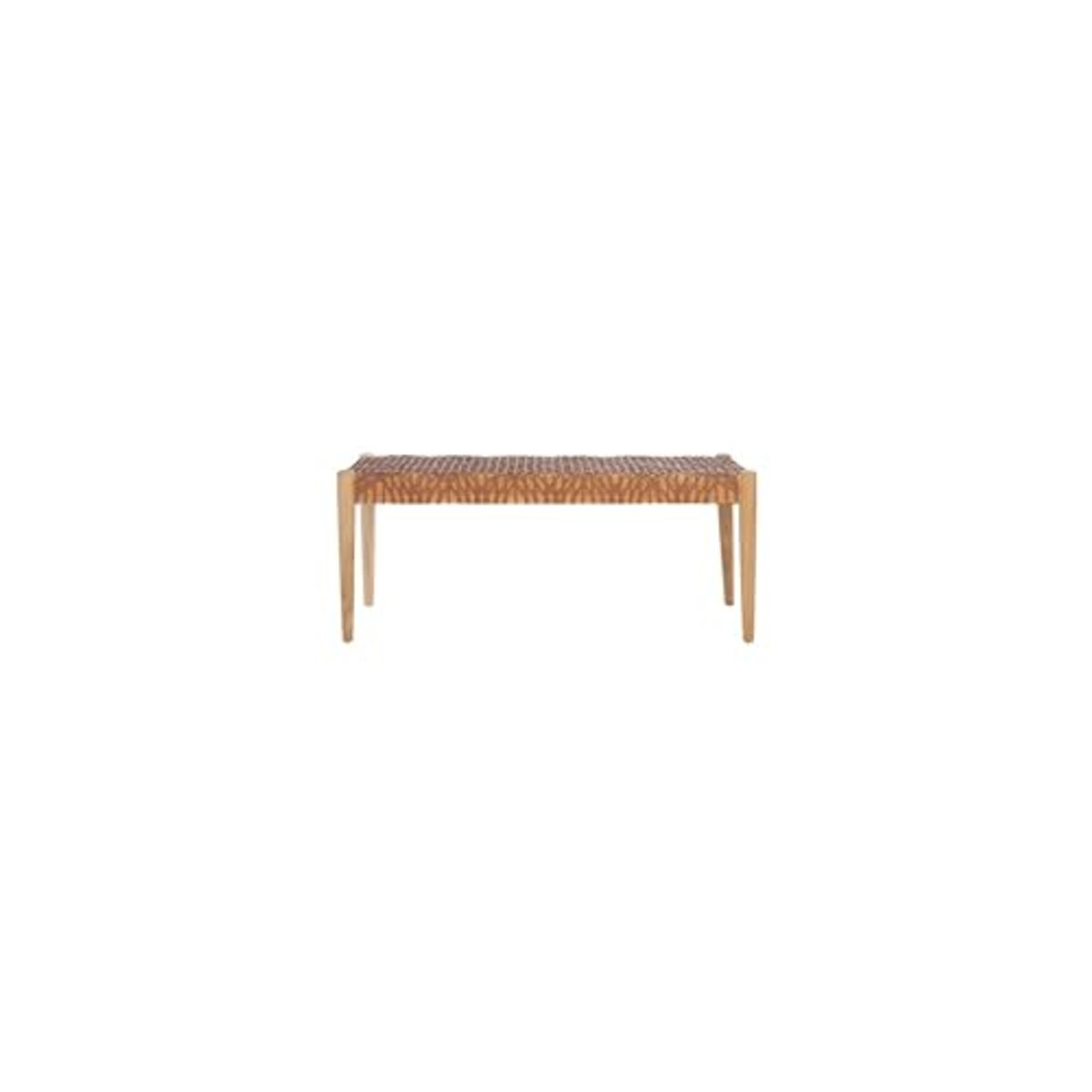 SAFAVIEH Home Collection Bandelier Woven Leather Teak Wood Rectangle Bench BCH1000D, Light Honey/Natural