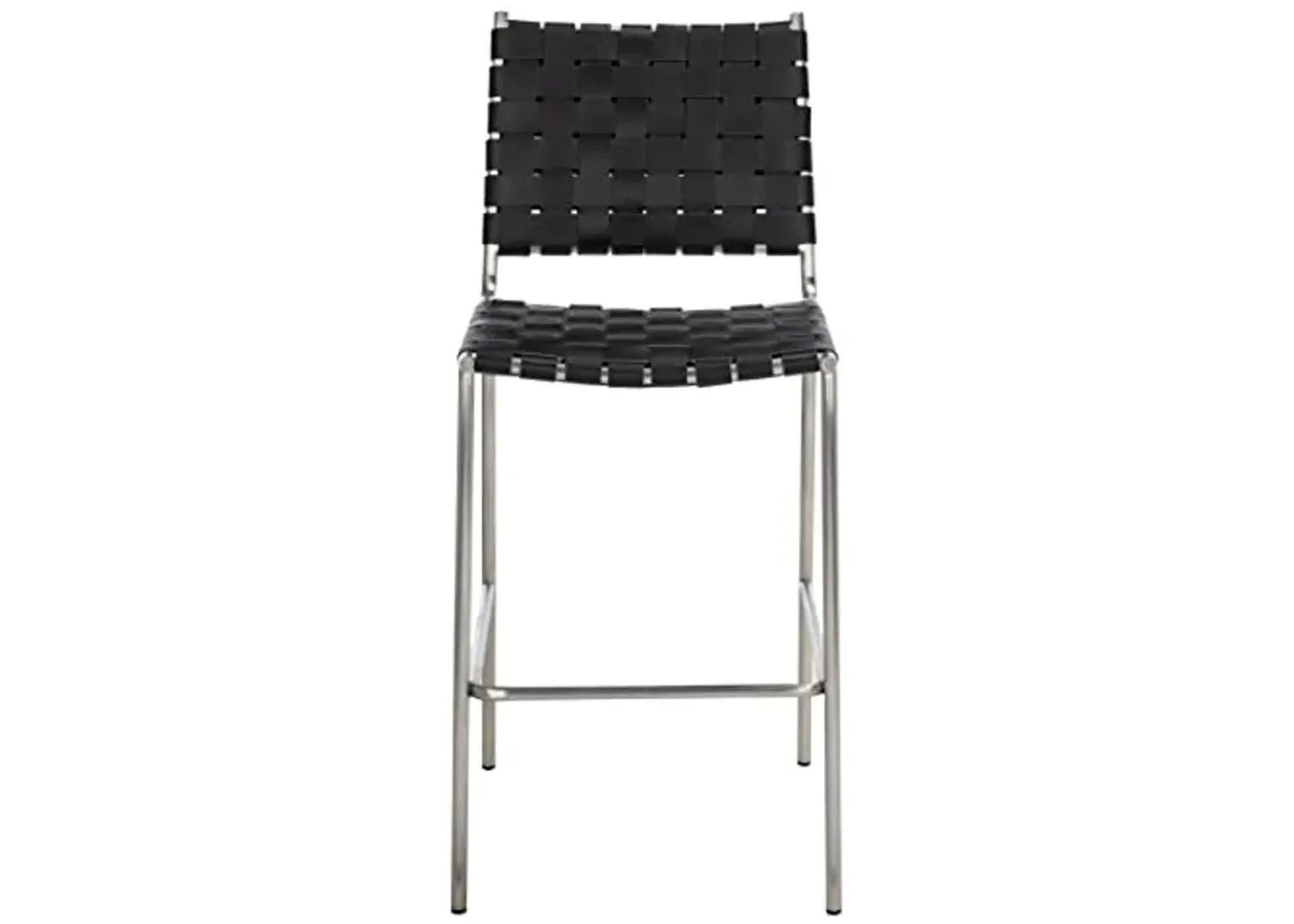 SAFAVIEH Home Collection Bahari Black Woven Leather/Silver 26-inch Kitchen Island Breakfast Nook Counter Stool (Fully Assembled)