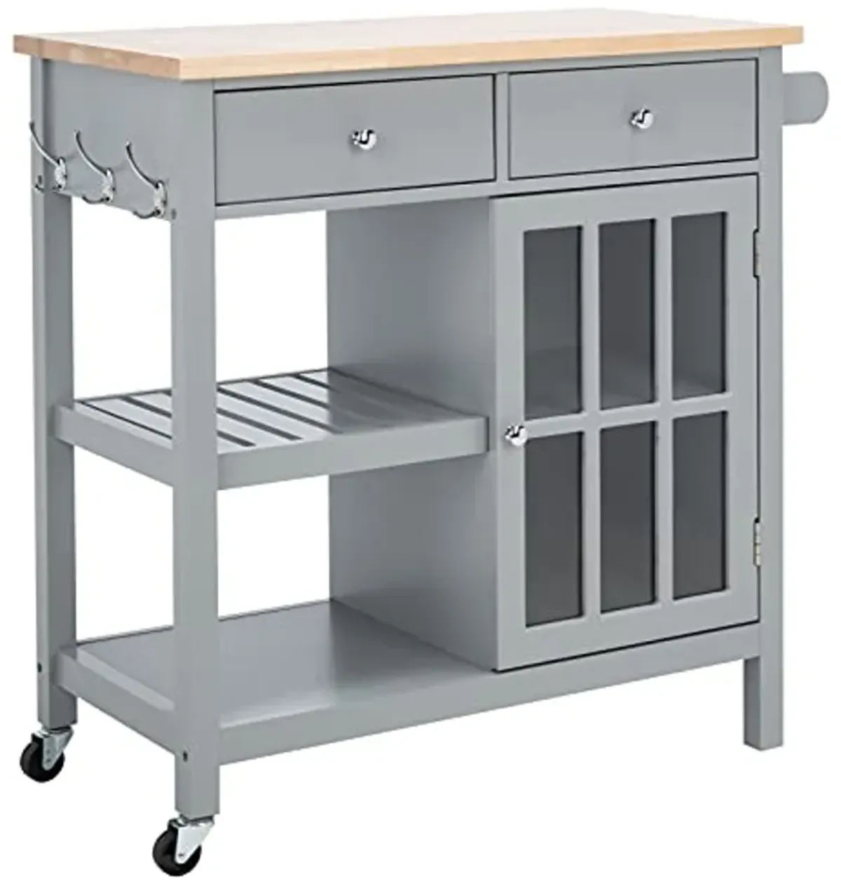 SAFAVIEH Home Collection Locklyn Grey/Natural 2-Drawer Storage Trolley Kitchen Cart with Wheels