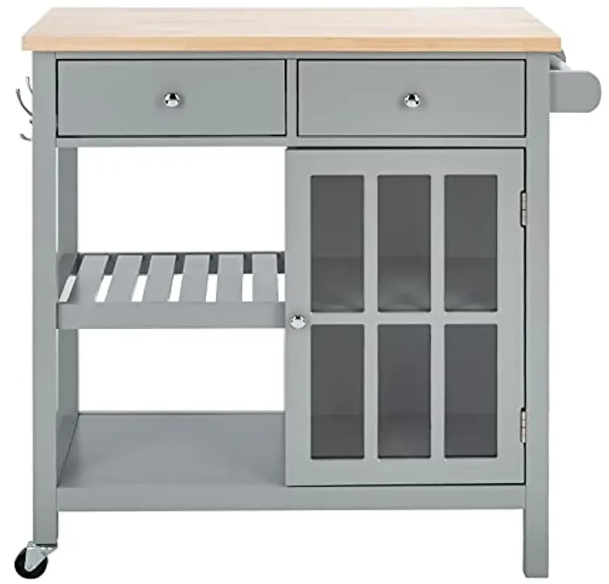 SAFAVIEH Home Collection Locklyn Grey/Natural 2-Drawer Storage Trolley Kitchen Cart with Wheels