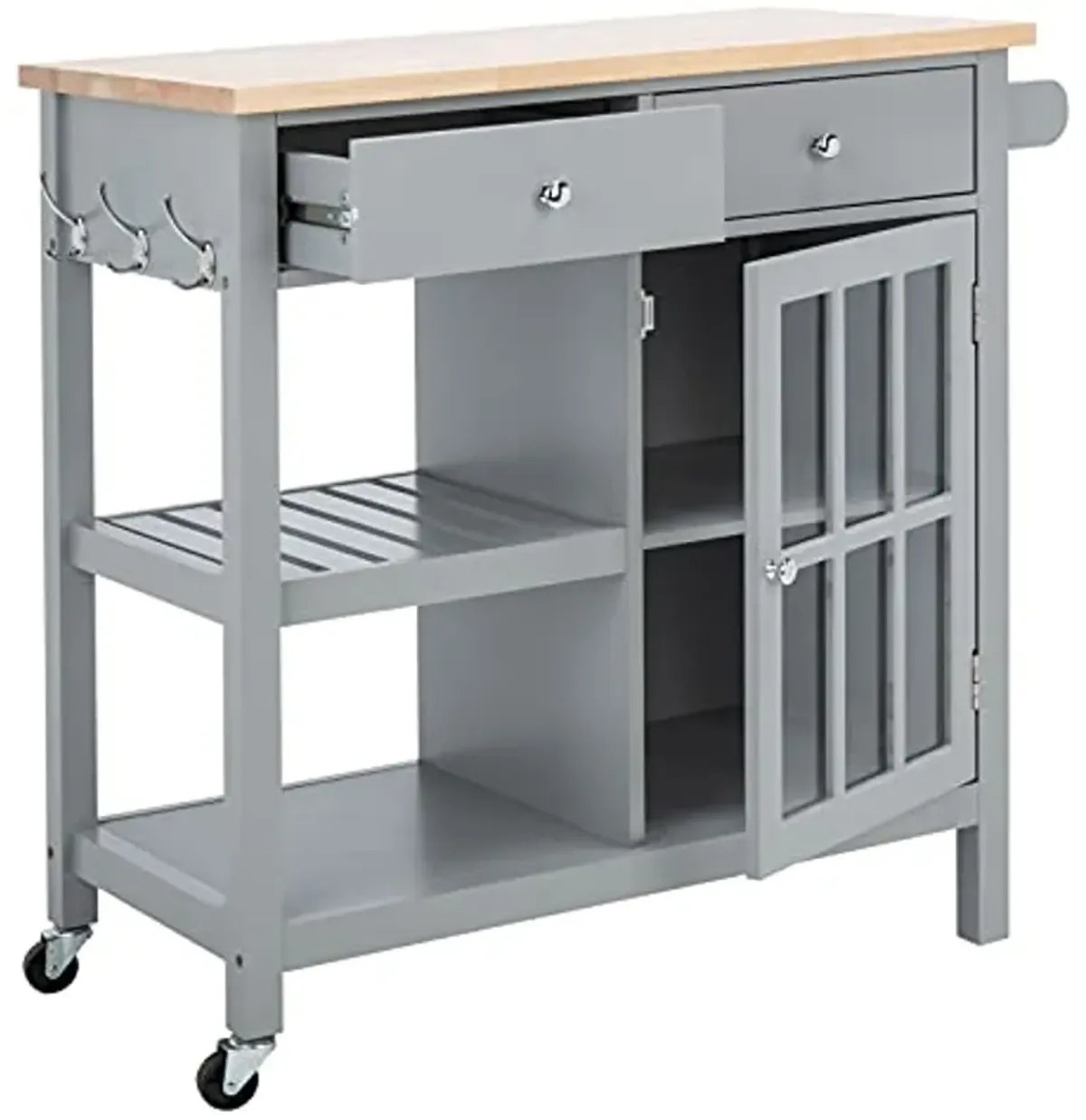 SAFAVIEH Home Collection Locklyn Grey/Natural 2-Drawer Storage Trolley Kitchen Cart with Wheels