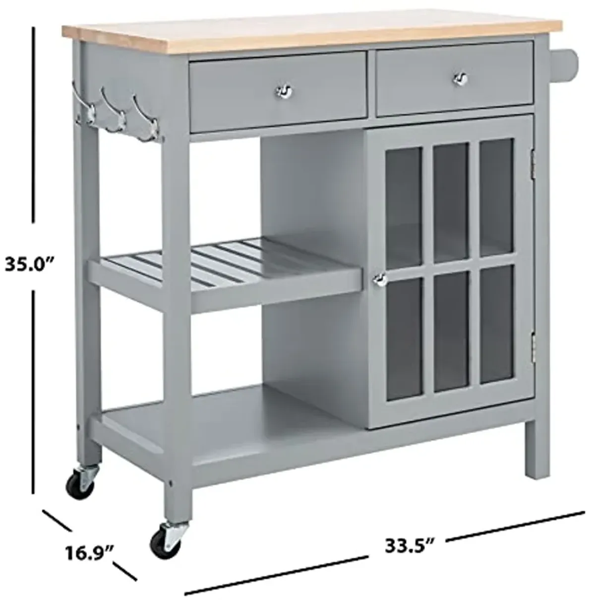 SAFAVIEH Home Collection Locklyn Grey/Natural 2-Drawer Storage Trolley Kitchen Cart with Wheels