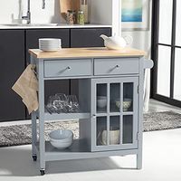 Safavieh Home Collection Locklyn Grey/Natural 2-Drawer Storage Trolley Kitchen Cart with Wheels