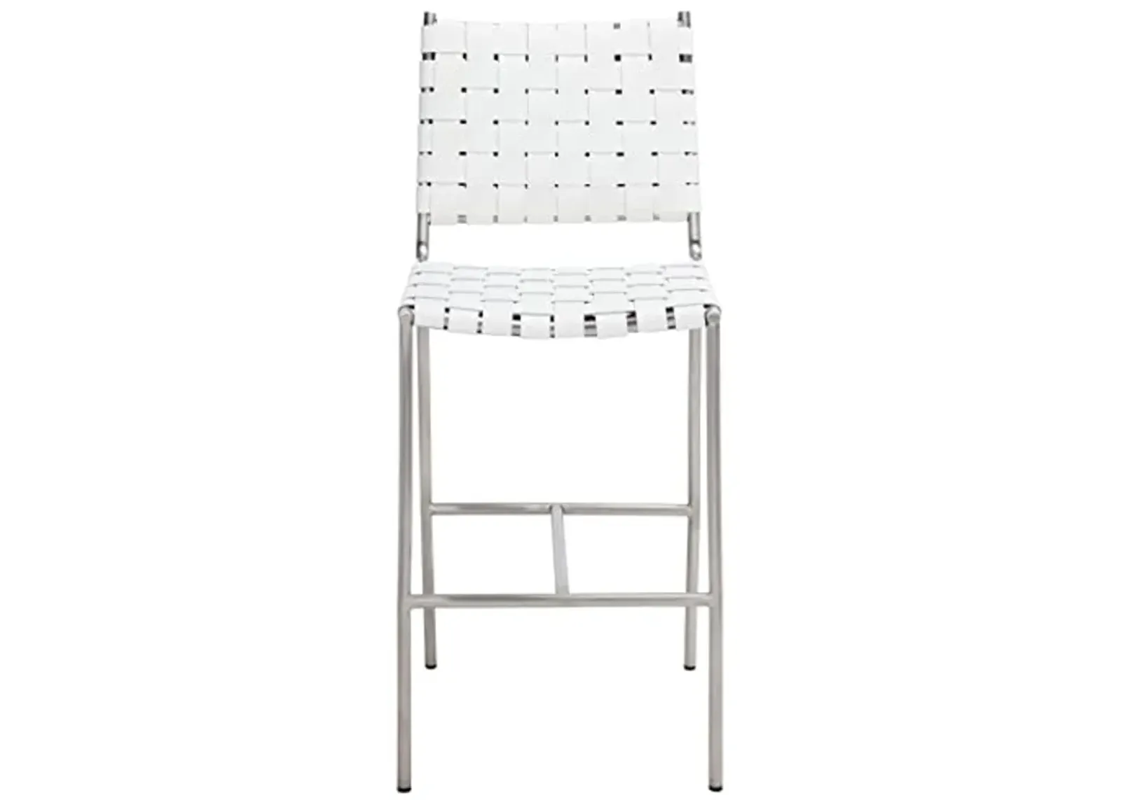 SAFAVIEH Home Collection Olenna White Woven Leather/Silver 26-inch Kitchen Island Breakfast Nook Counter Stool (Fully Assembled)