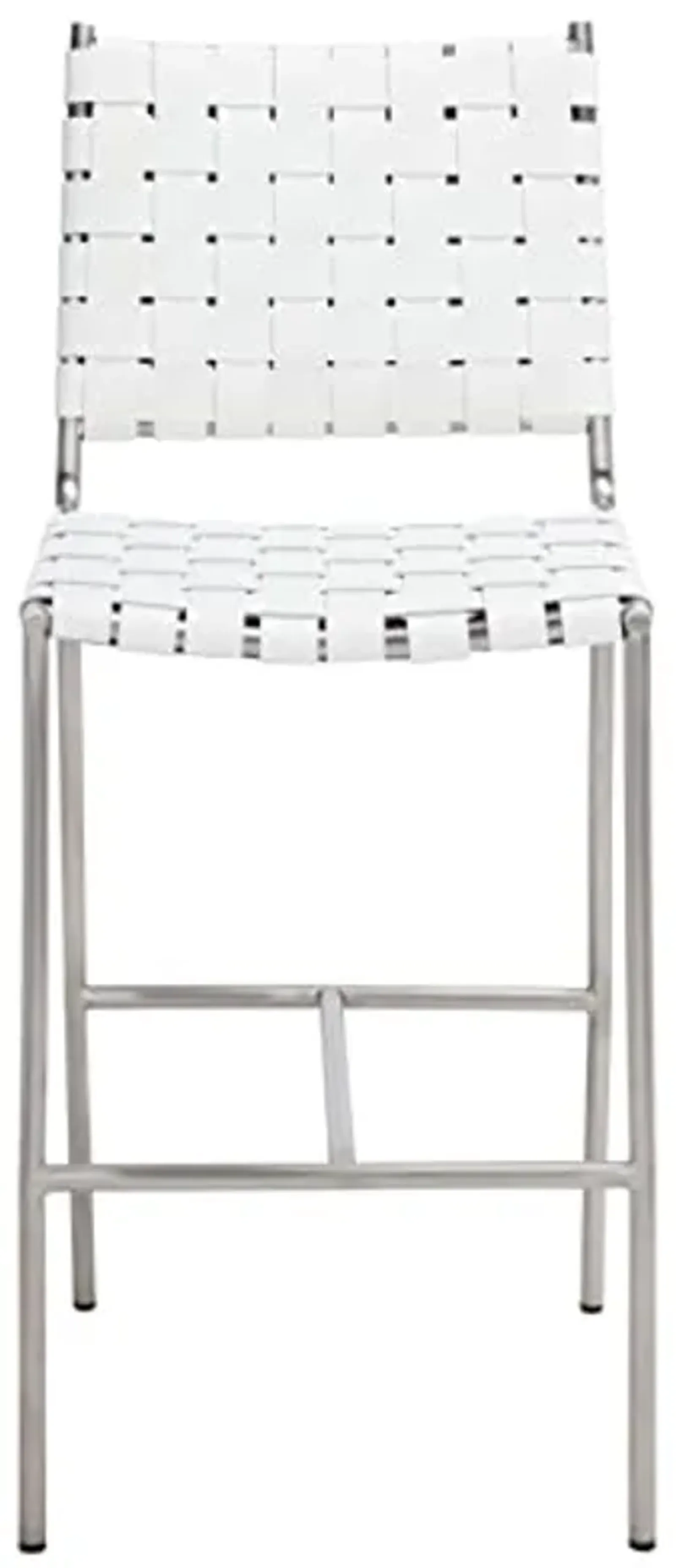 SAFAVIEH Home Collection Olenna White Woven Leather/Silver 26-inch Kitchen Island Breakfast Nook Counter Stool (Fully Assembled)