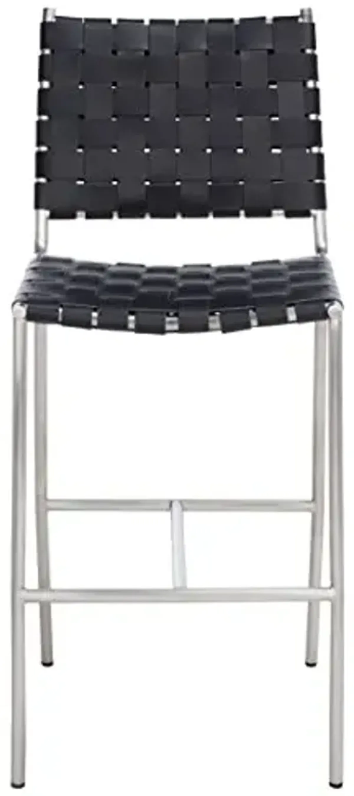SAFAVIEH Home Collection Olenna Black Woven Leather/Silver 26-inch Kitchen Island Breakfast Nook Counter Stool (Fully Assembled)