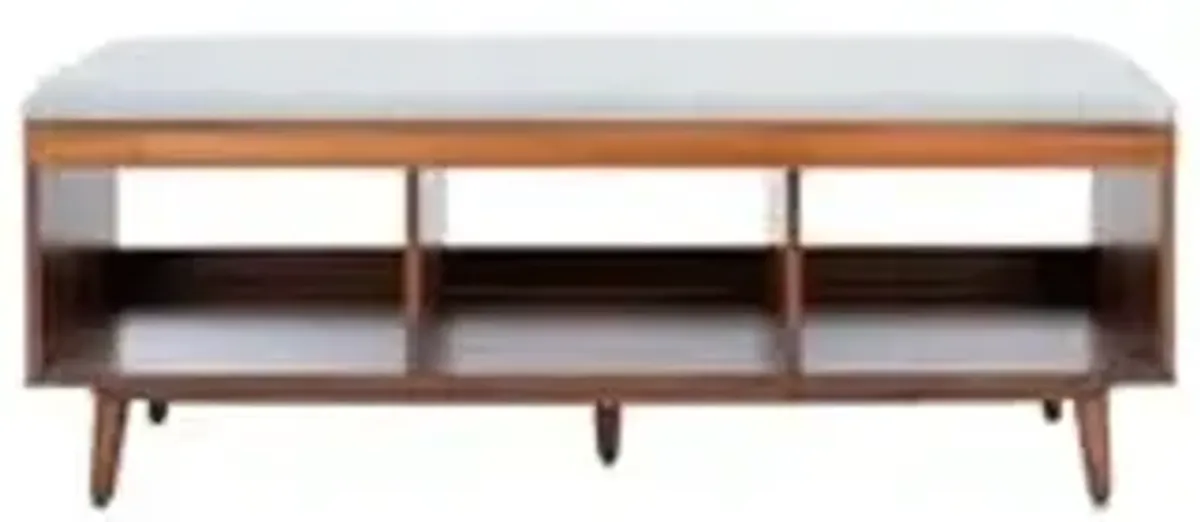 Safavieh Home Collection Cricket Linen Cushion Acacia Wood Open Storage Shelf Rectangle Bench BCH5000B, Grey/Natural