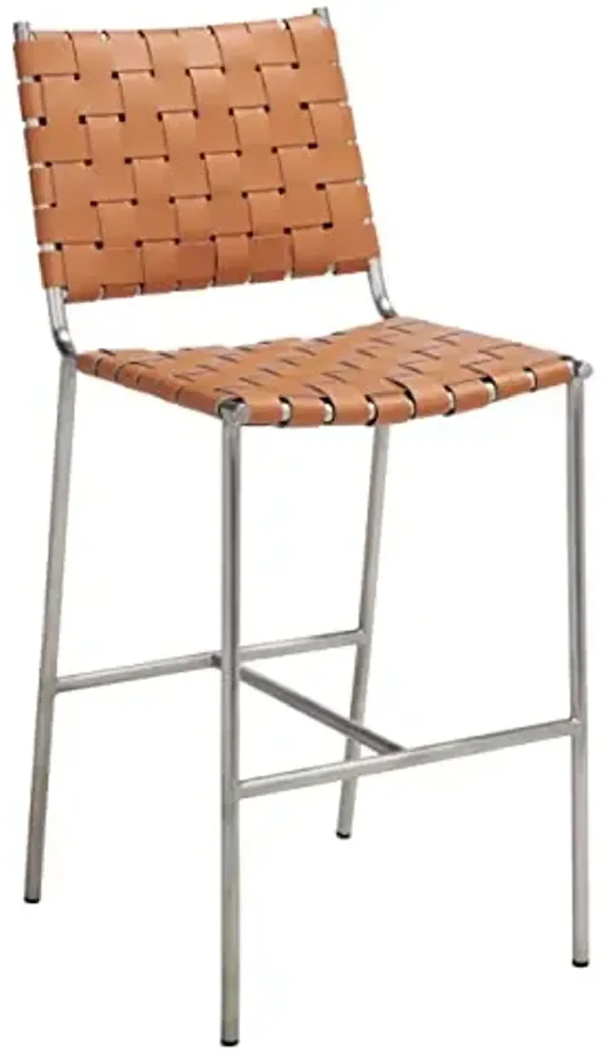 SAFAVIEH Home Collection Olenna Cognac Woven Leather/Silver 26-inch Kitchen Island Breakfast Nook Counter Stool (Fully Assembled)