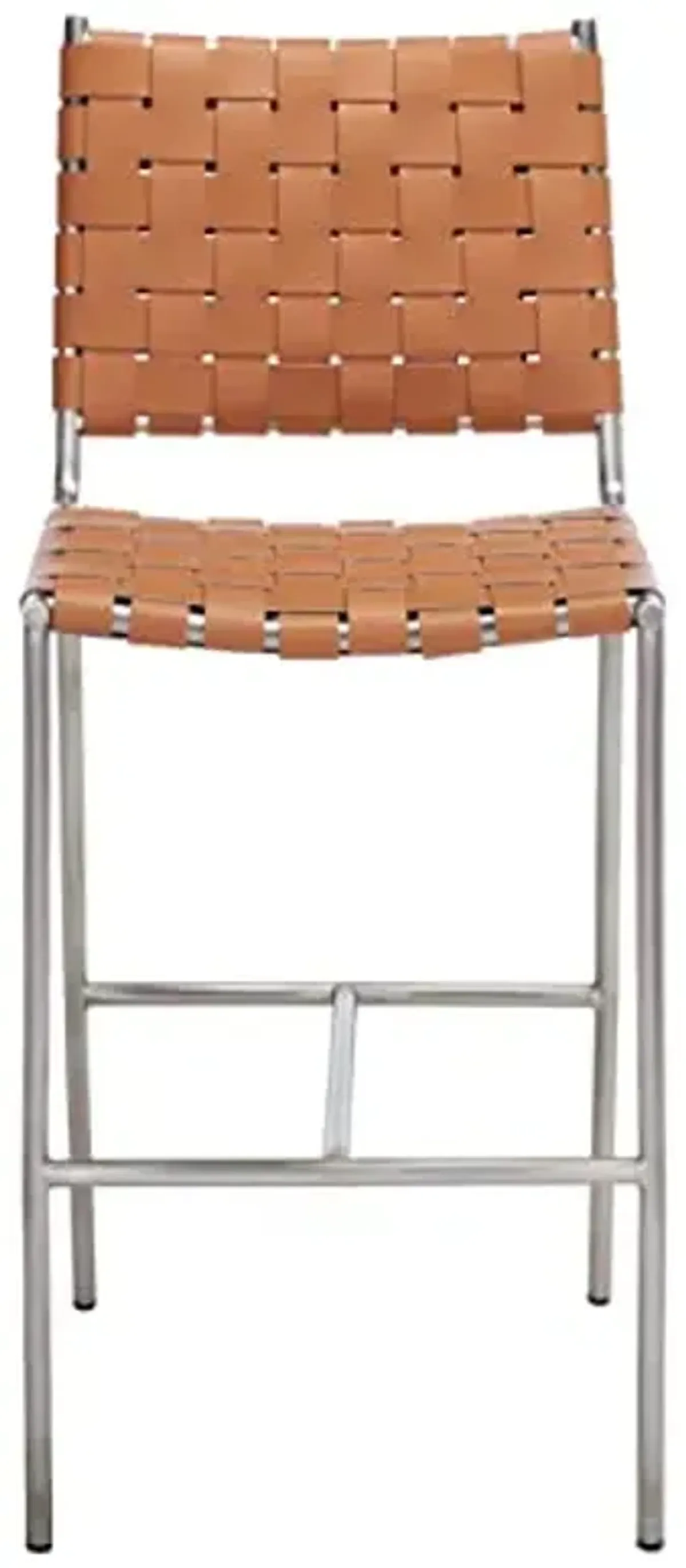 SAFAVIEH Home Collection Olenna Cognac Woven Leather/Silver 26-inch Kitchen Island Breakfast Nook Counter Stool (Fully Assembled)