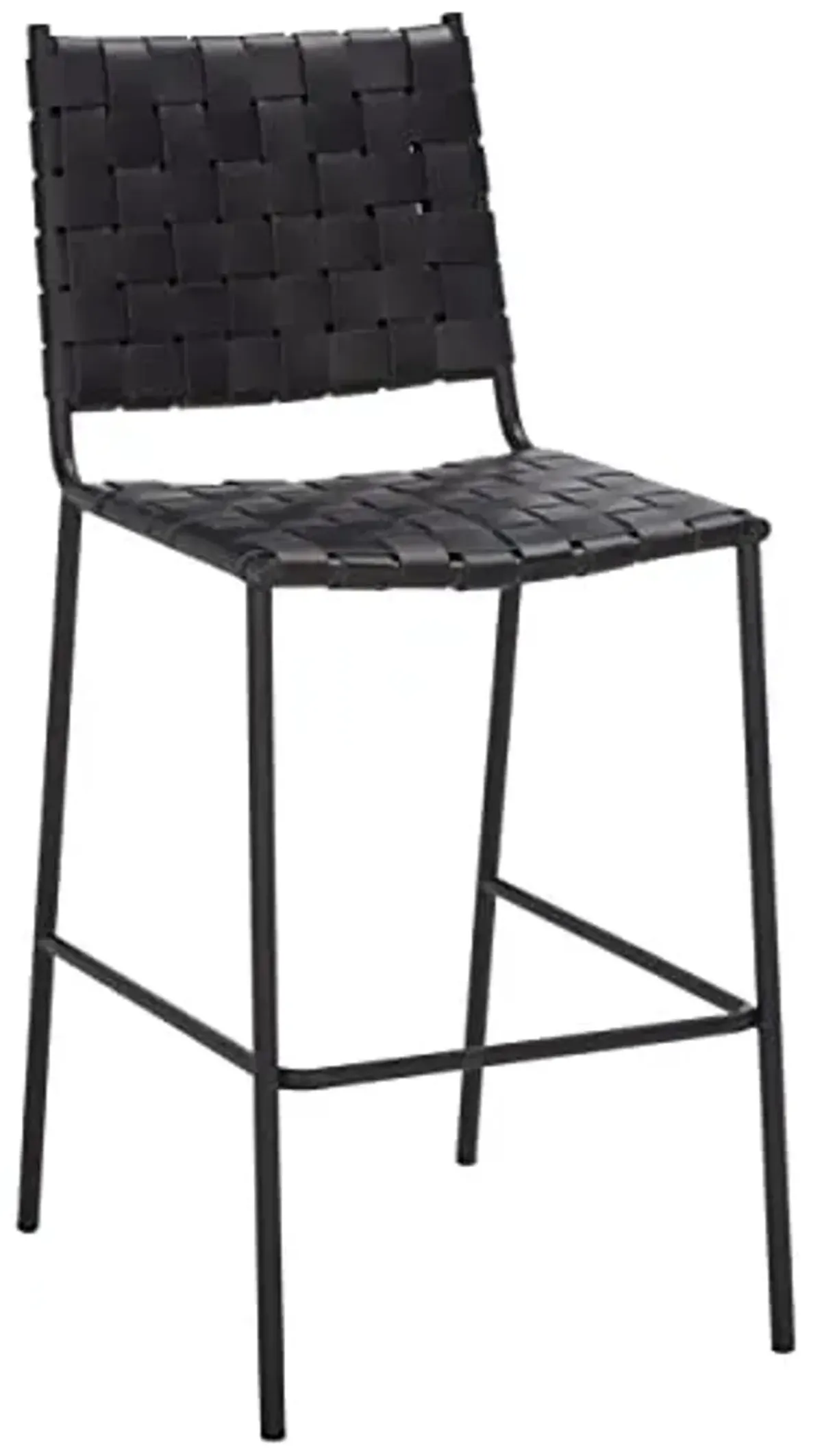 SAFAVIEH Home Collection Bahari Black Woven Leather/Black 26-inch Kitchen Island Breakfast Nook Counter Stool (Fully Assembled)