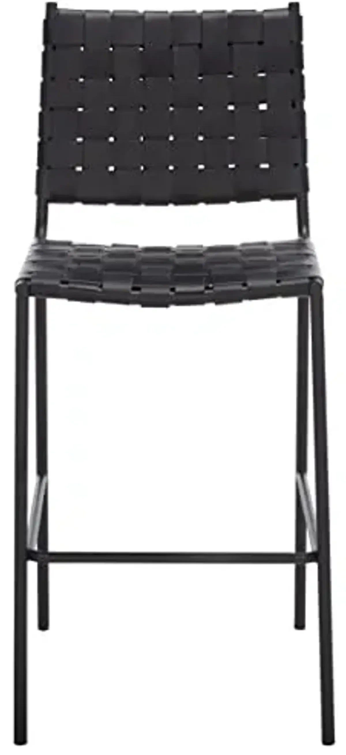 SAFAVIEH Home Collection Bahari Black Woven Leather/Black 26-inch Kitchen Island Breakfast Nook Counter Stool (Fully Assembled)