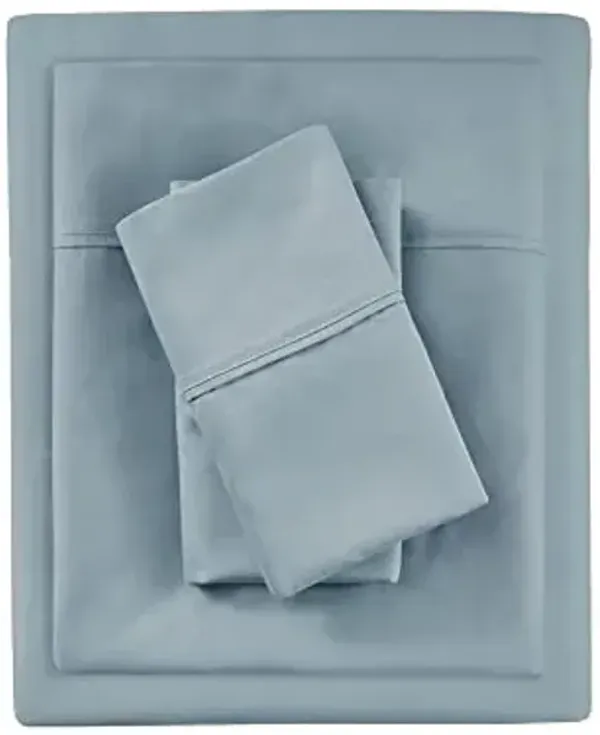 Beautyrest 1000 Thread Count, Solid Color Sheet Set, Elastic Deep Pocket, All Season, Breathable, HeiQ Smart Temperature, Soft Cotton Blend Bedding, Matching Pillowcase, Queen Blue 4 Piece