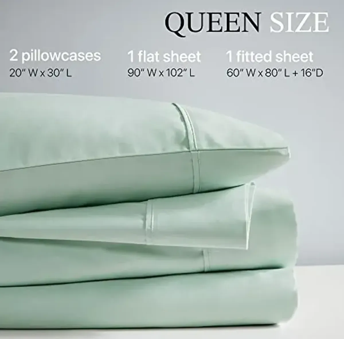 Beautyrest 1000 Thread Count, Solid Color Sheet Set, Elastic Deep Pocket, All Season, Breathable, HeiQ Smart Temperature, Soft Cotton Blend Bedding, Matching Pillowcase, Queen Seafoam 4 Piece